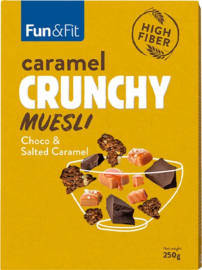Fun&Fit <br>Crunchy muesli with salted caramel and chocolate 250g