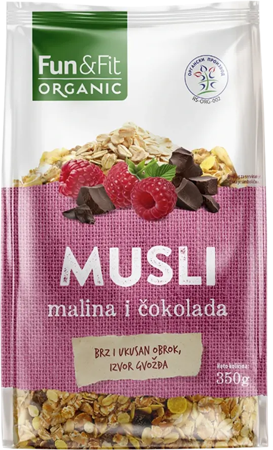 Fun&Fit <br>Musli malina i čokolada Organic 350g