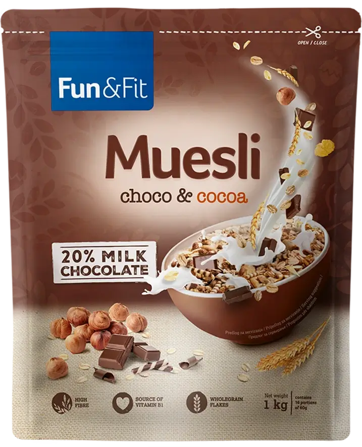 Fun&Fit <br>Chocolate & Cocoa muesli 1kg